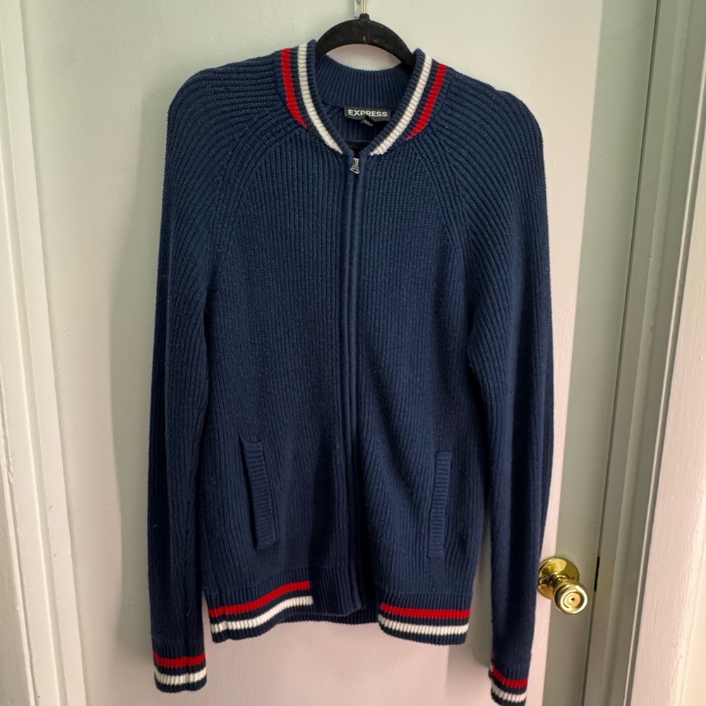 Express Clothing Zip Cardigan Navy Blue Men's S